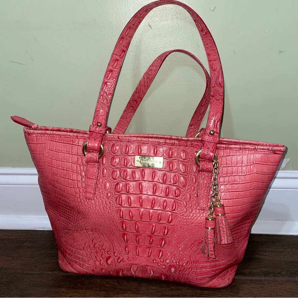 BRAHMIN Medium Alligator Asher Zip Pink Tote Bag